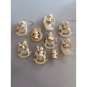 VTG 1980s Christmas Ornaments Victorian Style Cherub Wreath Dove Horse Lot